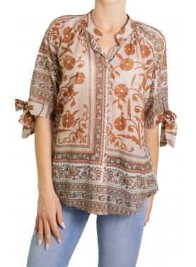 Camicia fantasia collo alla coreana 